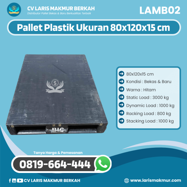 Pallet Plastik Baru & Bekas Ukuran 80x120x15 cm [LAMB02]